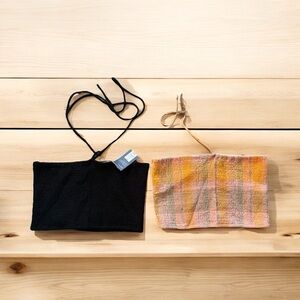 BUNDLE Black and multicolored halter Tie Front Top